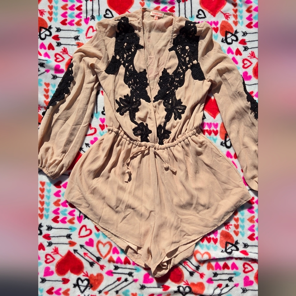 Solaris Beige and Black Lace Romper